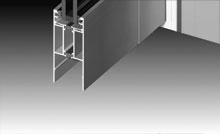 Weather resistant threshold with internal anti-blowback valve to reduce air infiltration.
