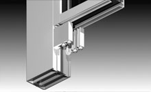 Custom heavy duty aluminium spigot and backing plate for tight joints between stiles and rails.